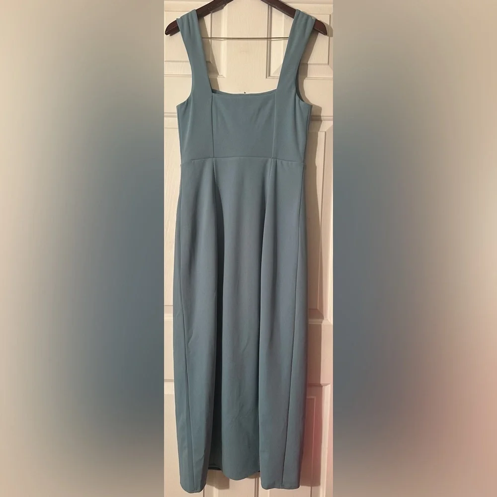 NWT SHOW ME YOUR MUMU Large Eden Stretch Midi French Blue Square Neck High Slit